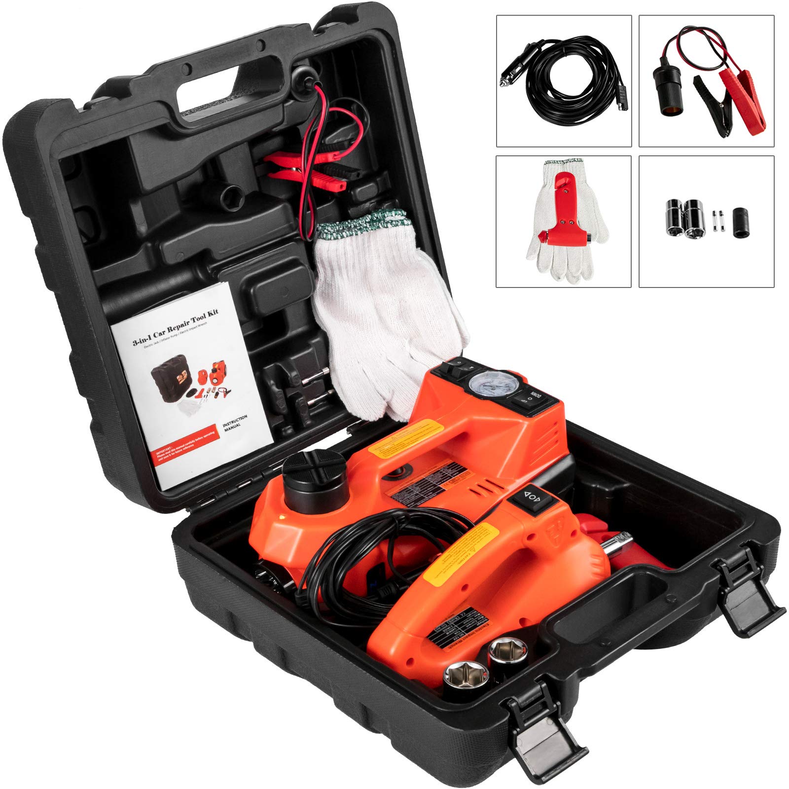 FlowerW 12V DC 5T Automatic Car Jack Electric Car Repair Tool Kit Car
