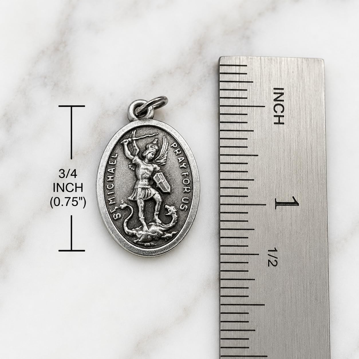 St Michael Medal Set Italian Metal Patron Saint Medallion with Holy Card