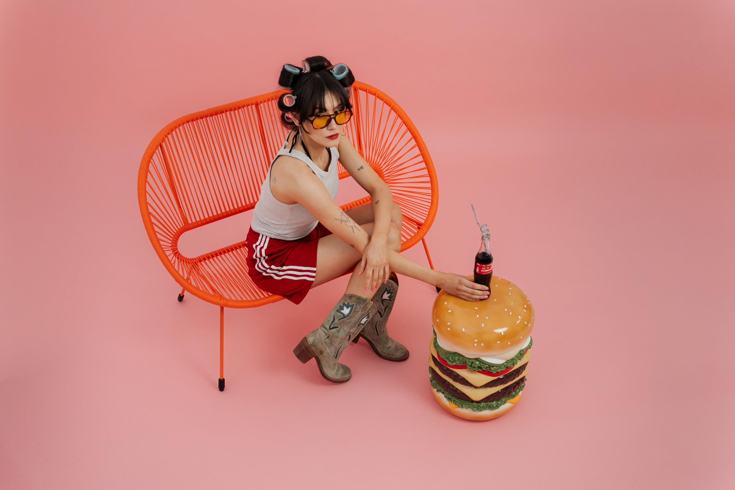 Kare Design Sitzhocker Burger, Mehrfarbig, Durchmesser 36 cm, Burger-Motiv, 110kg Belastbarkeit, Rund, Hocker, Dekoobjekt, Wohnzimmer
