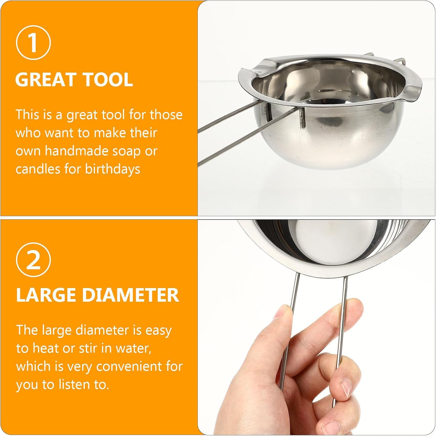 Lurrose Stainless Steel Soap Melting Pot Silver with Long Handle