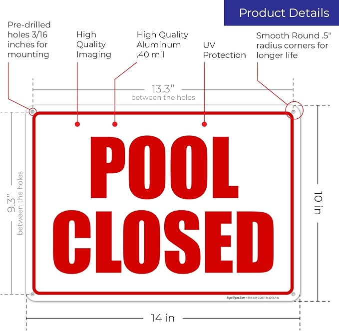 Señal Cerrada para Piscina de Aluminio 10x14 Sigo Signs miniatura 2