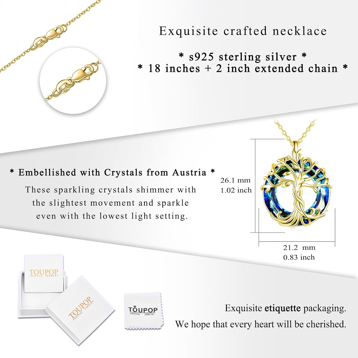 TOUPOP Tree of Life Necklace 925 Sterling Silver Family Tree Pendant with Austrian Crystal Jewelry Valentines Day Birthday Gifts for Women Mom Wife Her - Image 6