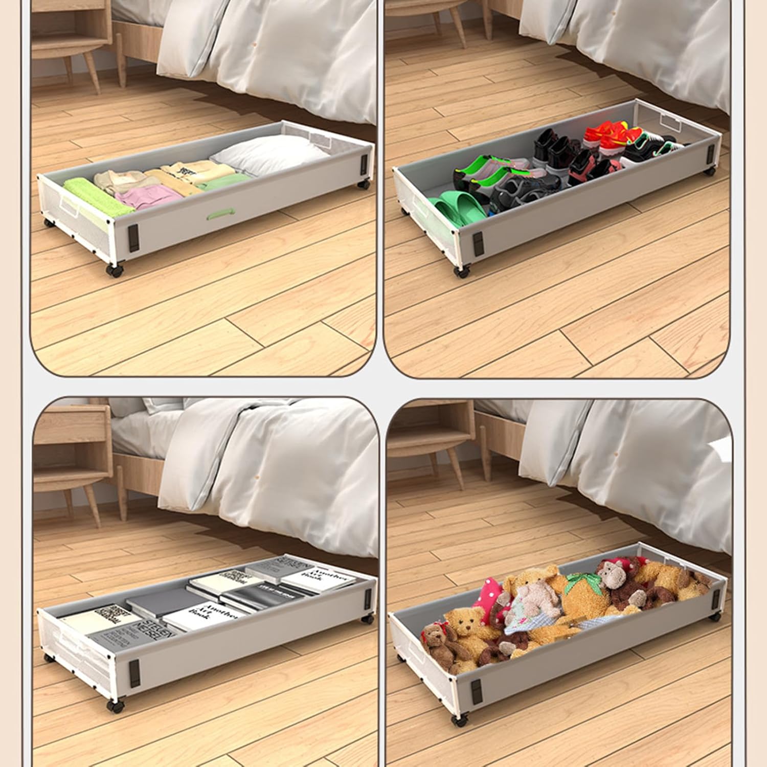 40'' Long Under Bed Storage, Large Capacity Under Bed Storage with Wheels, Tool-free Assembly, Foldable Underbed Storage Containers for Shoes, Clothes, Blankets