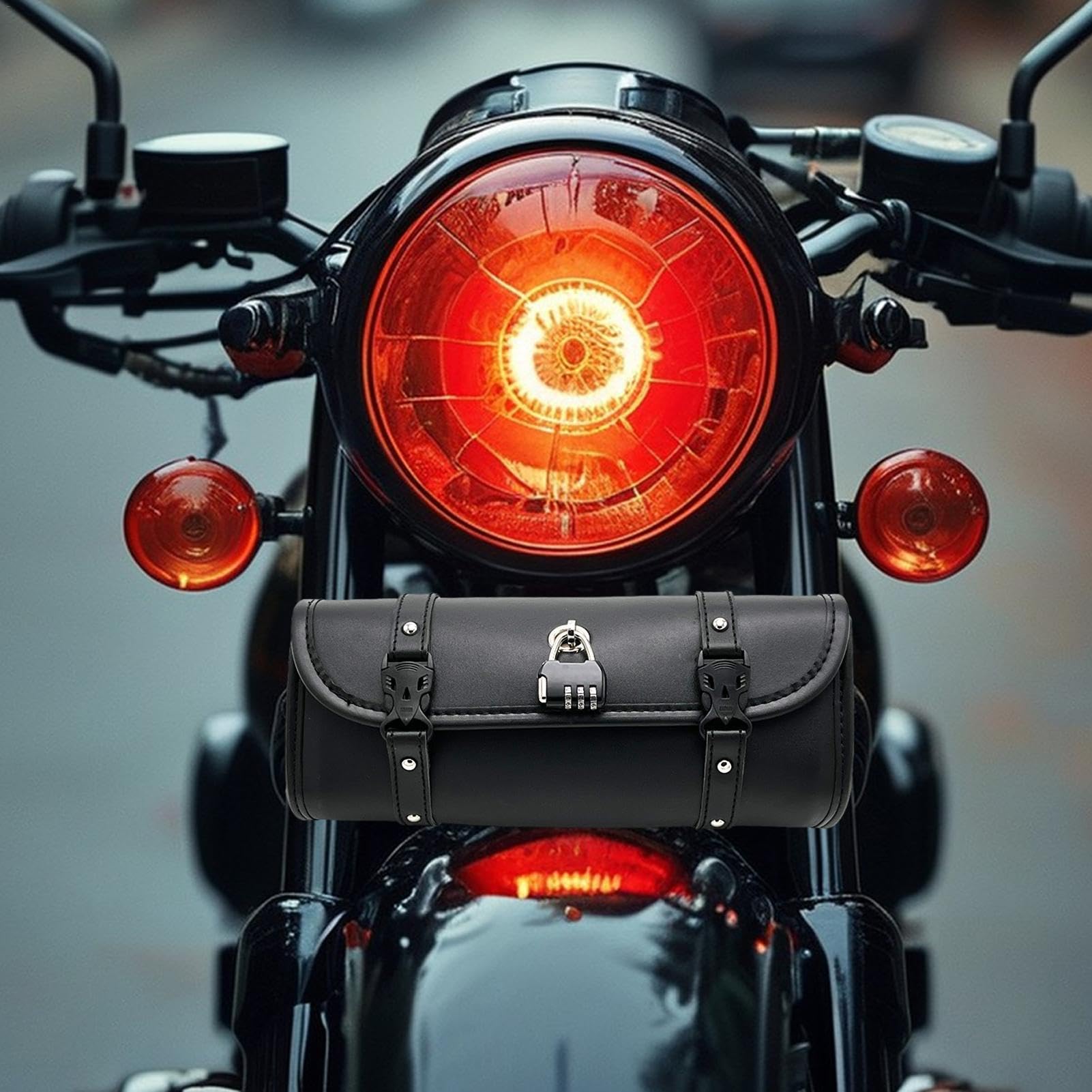 Borsa per manubrio della moto, borsa da sella per forcella anteriore, impermeabile, in pelle PU, borsa da moto retrò con serratura per forcella anteriore e stile retrò per mantenere al sicuro le