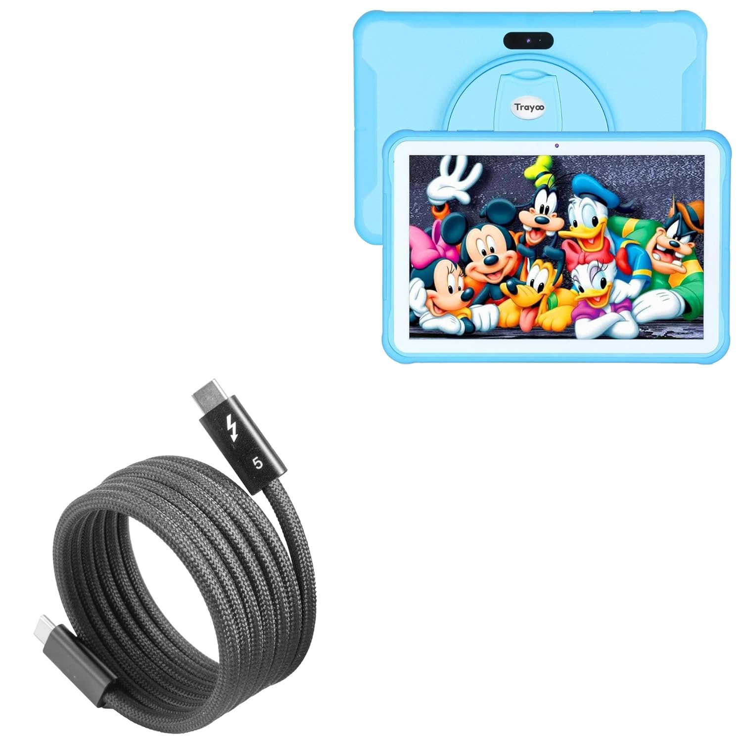 BoxWave Cable Compatible with Trayoo Kids Tablet (10.1 in) - SnapWrap Thunderbolt 5.0 Cable (5ft 240W), Magnetic Self-Coiling Nylon Braided Retractable - Jet Black