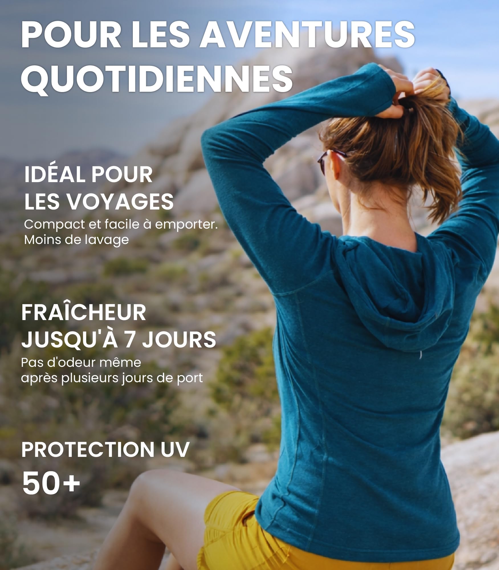 Merino.tech Сapuche Pull Mérinos Femme - Coupe Ajustée 100% Laine Merinos sous Vetement Femme et Сhaussettes