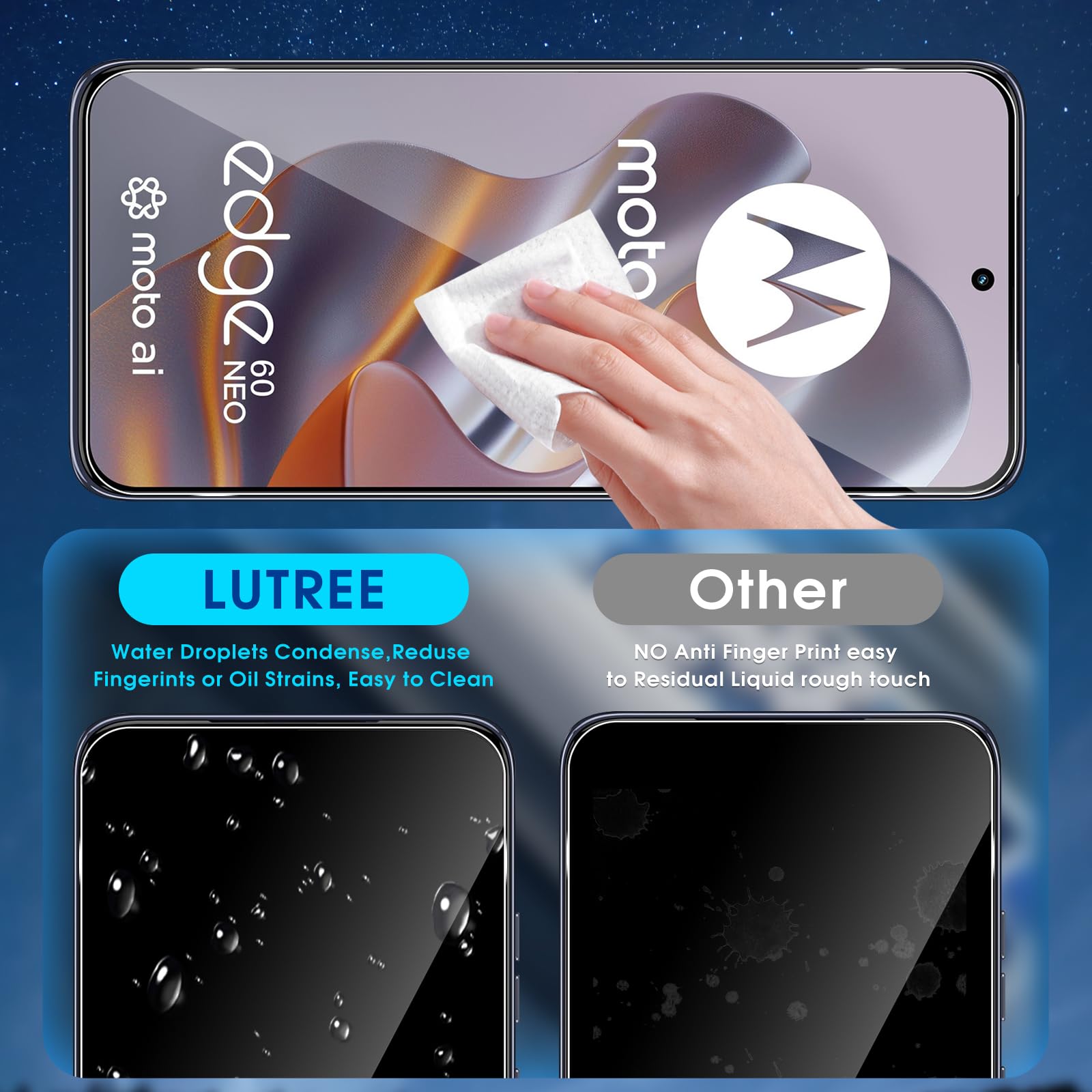 Lutree per Motorola Moto Edge 60 Neo/Edge 50 Neo Vetro Temperato, 2+2 Pezzi Pellicola Protettiva+ Pellicola Fotocamera, HD Durezza 9H Anti-Graffio Senza Bolle Protezione Schermo