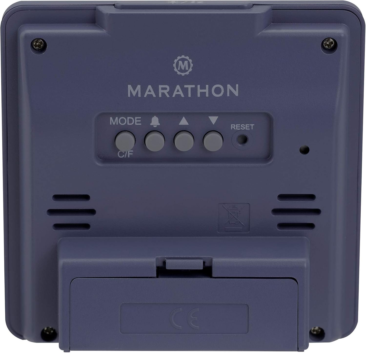 Back of Marathon CL030050P Digital Desk Clock showing buttons