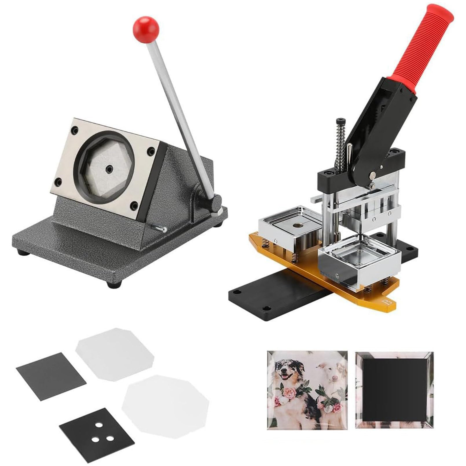 Quadratische Kühlschrankmagnete, Buttonmaschine, 50 x 50 mm, DIY-Foto-Kühlschrankaufkleber, Magnetpresse + Papierschneider + 100/1000-teiliges Material,Machine+1000pcs(Acrylic)