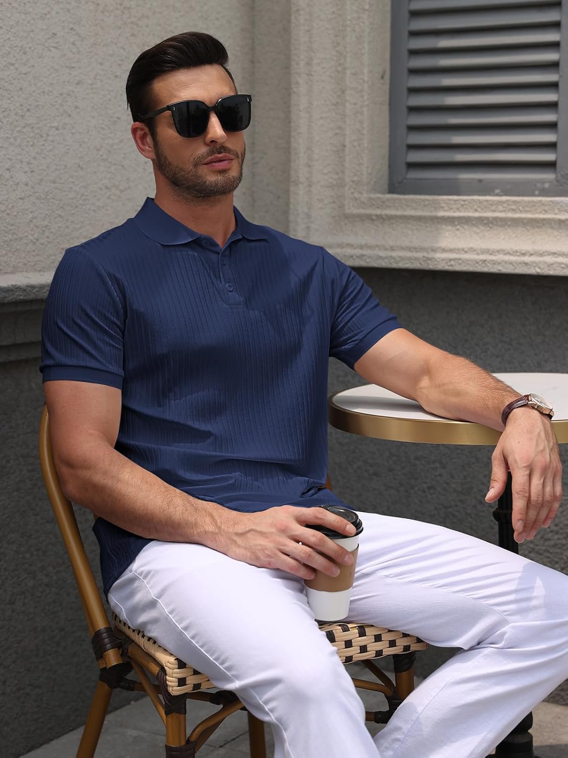 Polo Shirts for Men Short Sleeve Summer Casual Golf Shirts Collared Textured Slim Fit Button Men's Polo T Shirts - Image 4