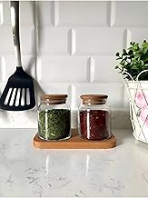حاوية محكم - برطمانات زجاجية أنيقة مع غطاء من الخيزران ، مثالية لتنظيم التوابل والشاي والسكر والحبوب ، ويعامل ( 200 مل) ((دائري الشكل، 2 قطعه))