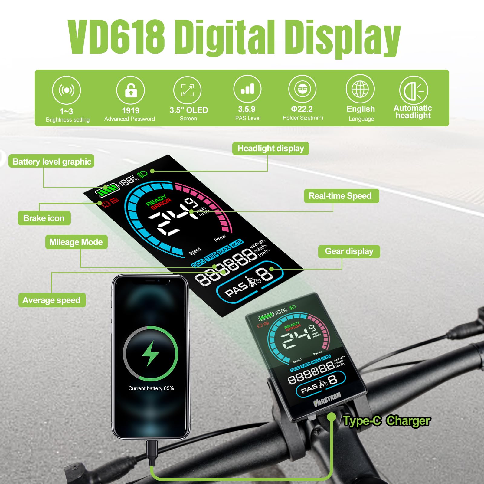 BAFANG BBS01B Zestaw do konwersji roweru elektrycznego – zestaw silnika centralnego 36 V 250 W z półką 44T i wyświetlaczem LCD VD618, kompatybilny ze wspornikiem dolnym 68/73 mm (akumulator nie jest