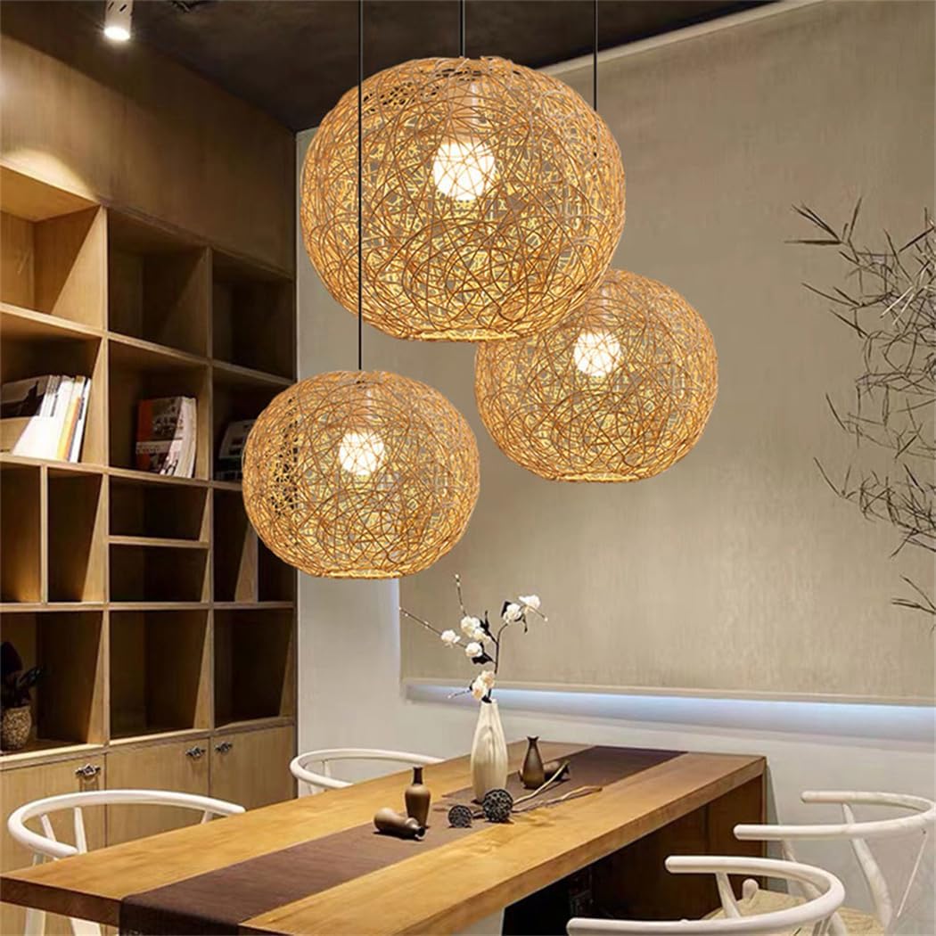 Globe Woven Light Shade Coastal for Kitchen Island Hand-Woven Balls,Home Restaurant Cwicker Lightifor Farmhouse Home Bedroom/35Cm