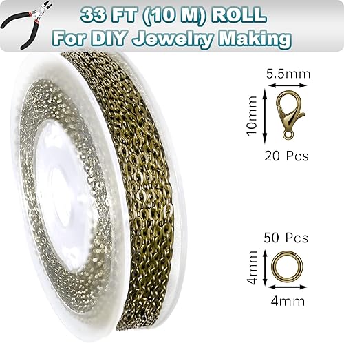 Miniatura 108 de Jishi Cadena de serpiente de oro de 33 pies de 0.047 in, cadenas para hacer joyas, collares, pulseras, suministros de joyería, hallazgos – Rollo