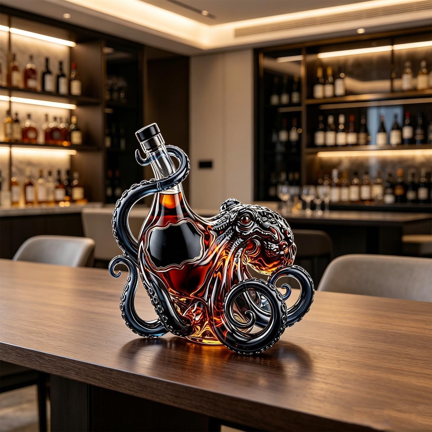 Kraken Bouteille en verre borosilicate 3D en forme de pieuvre de rhum Kraken 350 ml, carafe à décanter, sculpture de décoration marine nautique, décoration de bar, cadeau de collection pour homme et
