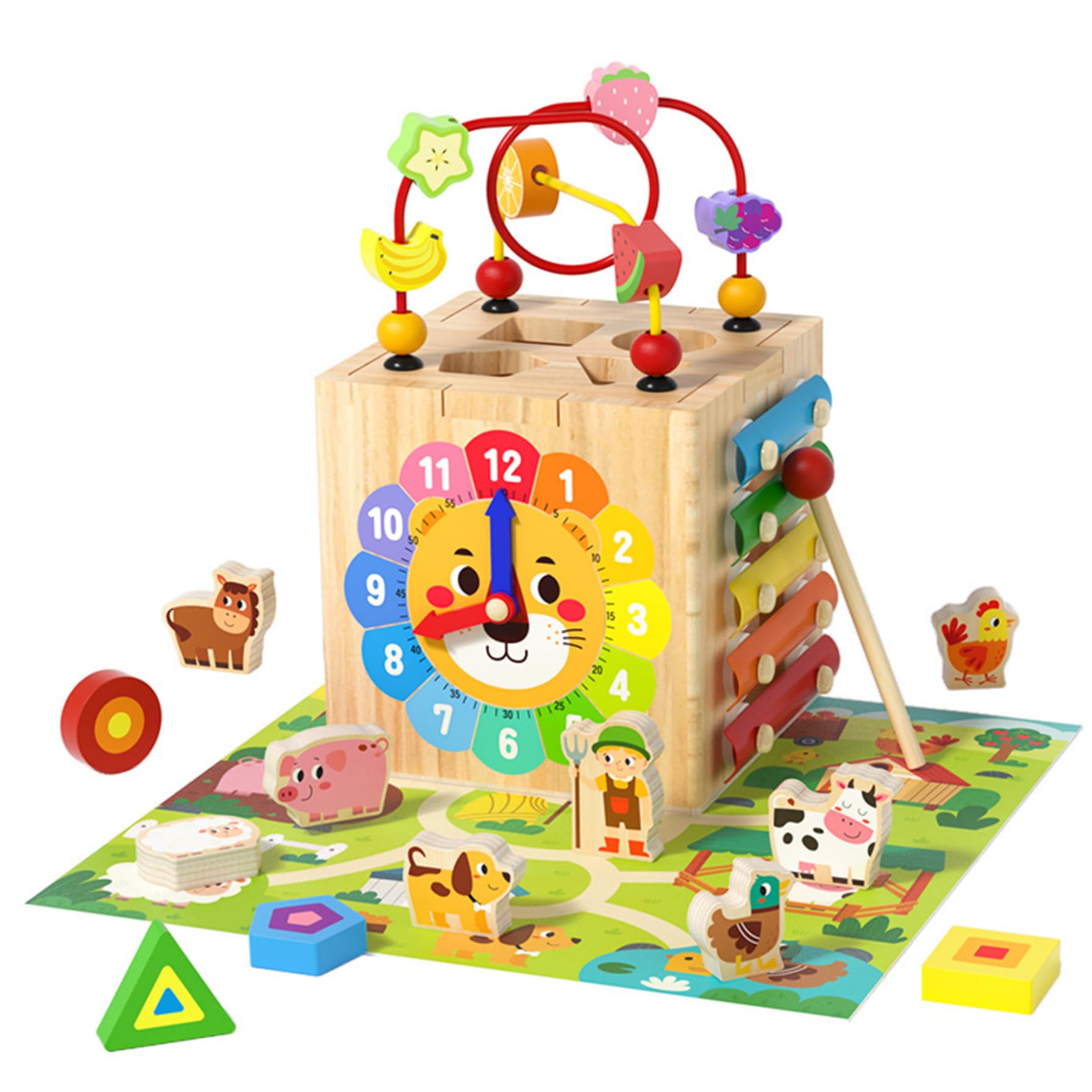 Cubo di attività in Legno: 1 Set 6 in 1 attività Multifunzionale per Bambini, apprendimento educativo, sensoriale, Vacanze per Bambini