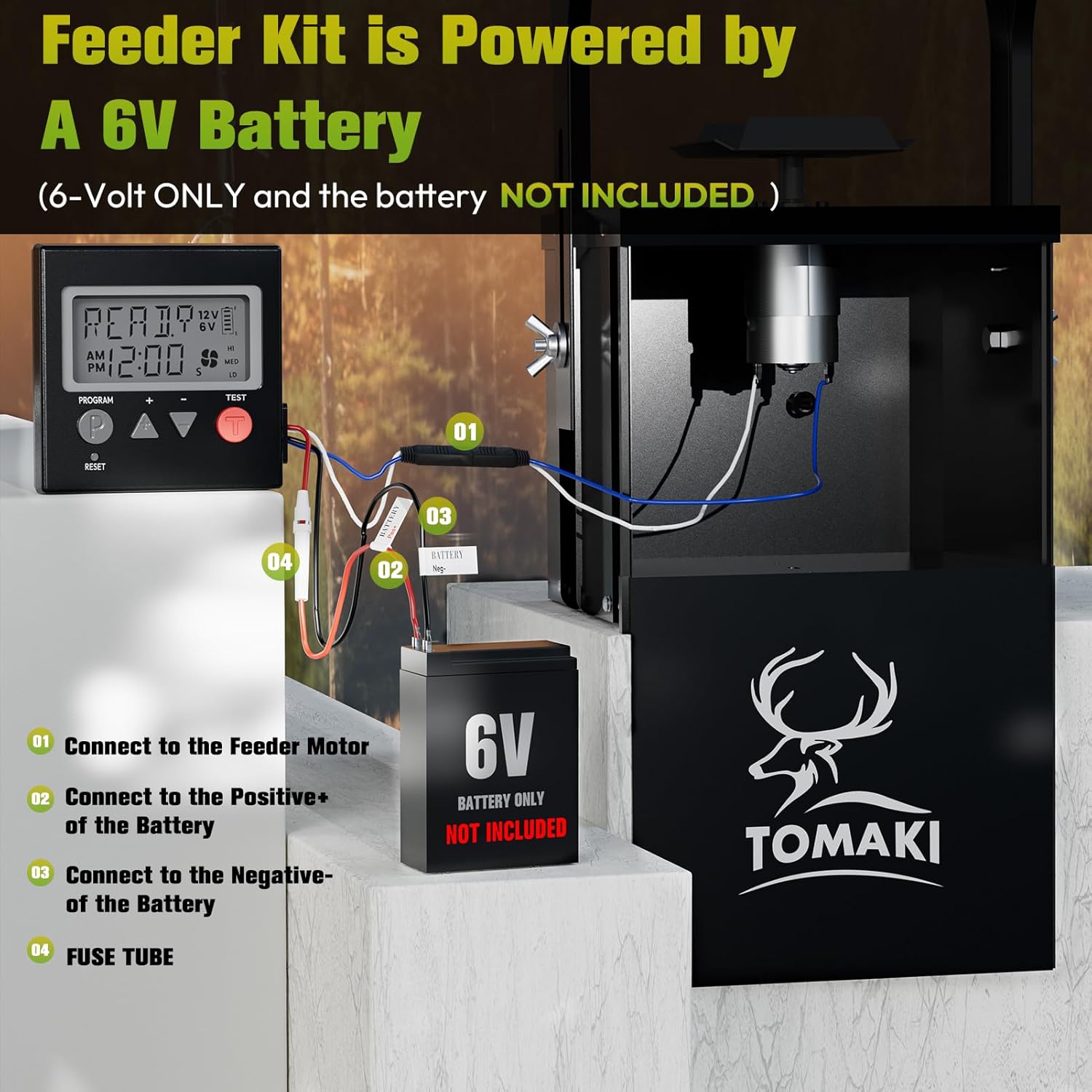 6V Deer Feeder Kit, Motor and Timer Metal Kit, Digital Game FeederTimer, Mounting Bracket Included, Up to 8 Feed Time, Easy to Install, Weatherproof Feed Kit