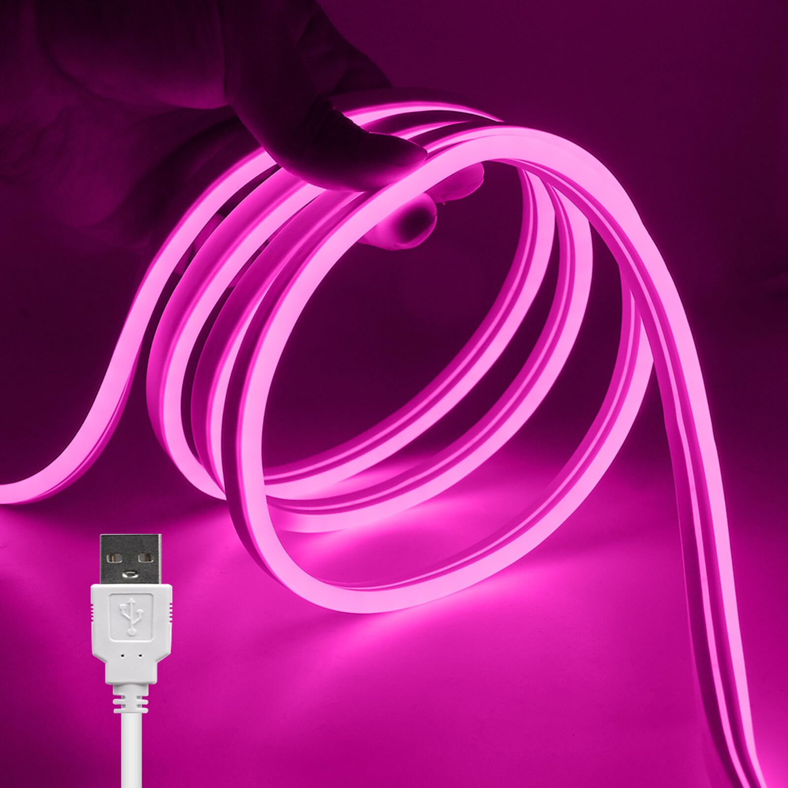 KAFULA 5V LED neon Light with Button on/Off, USB Powered, SMD 2835 LED Light Strip CRI85+, Suitable for Bedroom, Kitchen, Garden and Living Room Decoration [1m, Pink Light]