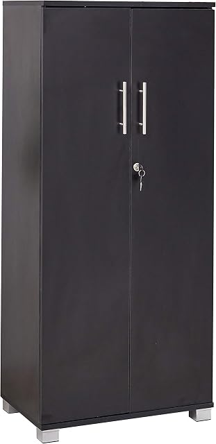 MMT Furniture Two Door Locking Storage Cabinet for Office, Pantry, Home, Office, Kitchen, Garage - File Organizer Cupboard - Wooden Filing Cabinet Unit - Free Standing Three Shelves Bookcase