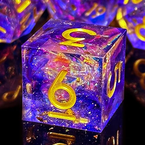 HAOMEJA D&D - Juego de dados de resina para juegos de rol de borde afilado, 7 piezas con bolsa de dados de ojo de dragón, dados poliédricos de