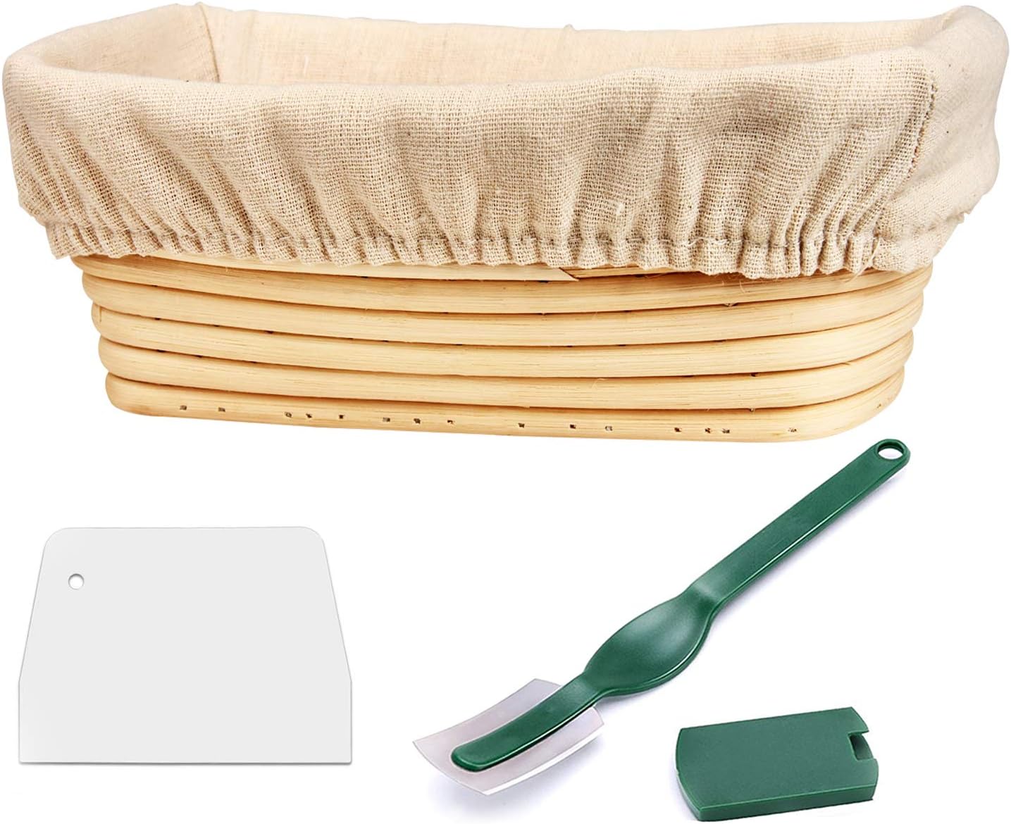 10 x 6 Inch Oval Proofing Basket,WERTIOO Banneton Bread Proofing Basket + Bread Lame +Dough Scraper+ Linen Liner Cloth for Professional & Home Bakers