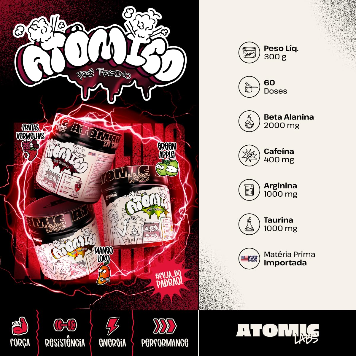 Pré-Treino Atomic 300g Atomic Labs | Suplemento Alimentar com