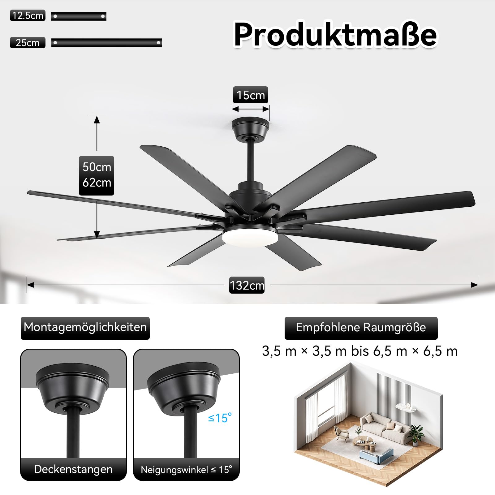 Sofucor Smart Deckenventilator mit Beleuchtung,132cm Leise Deckenventilator mit Licht, Alexa/APP, WiFi, Fernbedienung, DC, 3 Farbtemperatur, Timer, 6 Geschwindigkeiten, Sommer Winterbetrieb