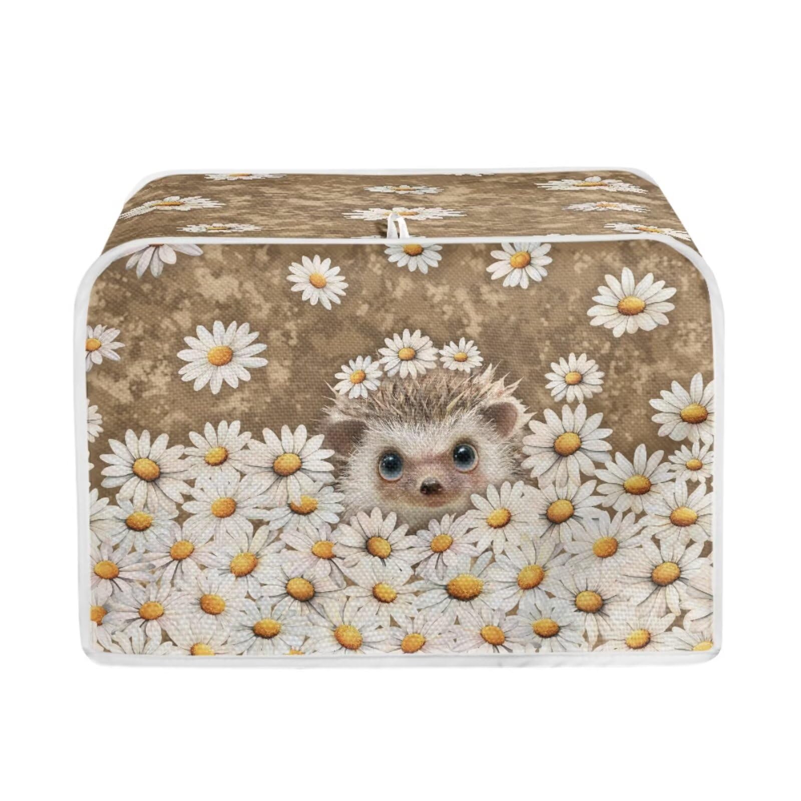 Hedgehog Daisy Print Bread Machine Cover Anti Fingerprint Toaster Oven Dust Cover Fits Most Standard 2 Slice Toasters, Machine Washable