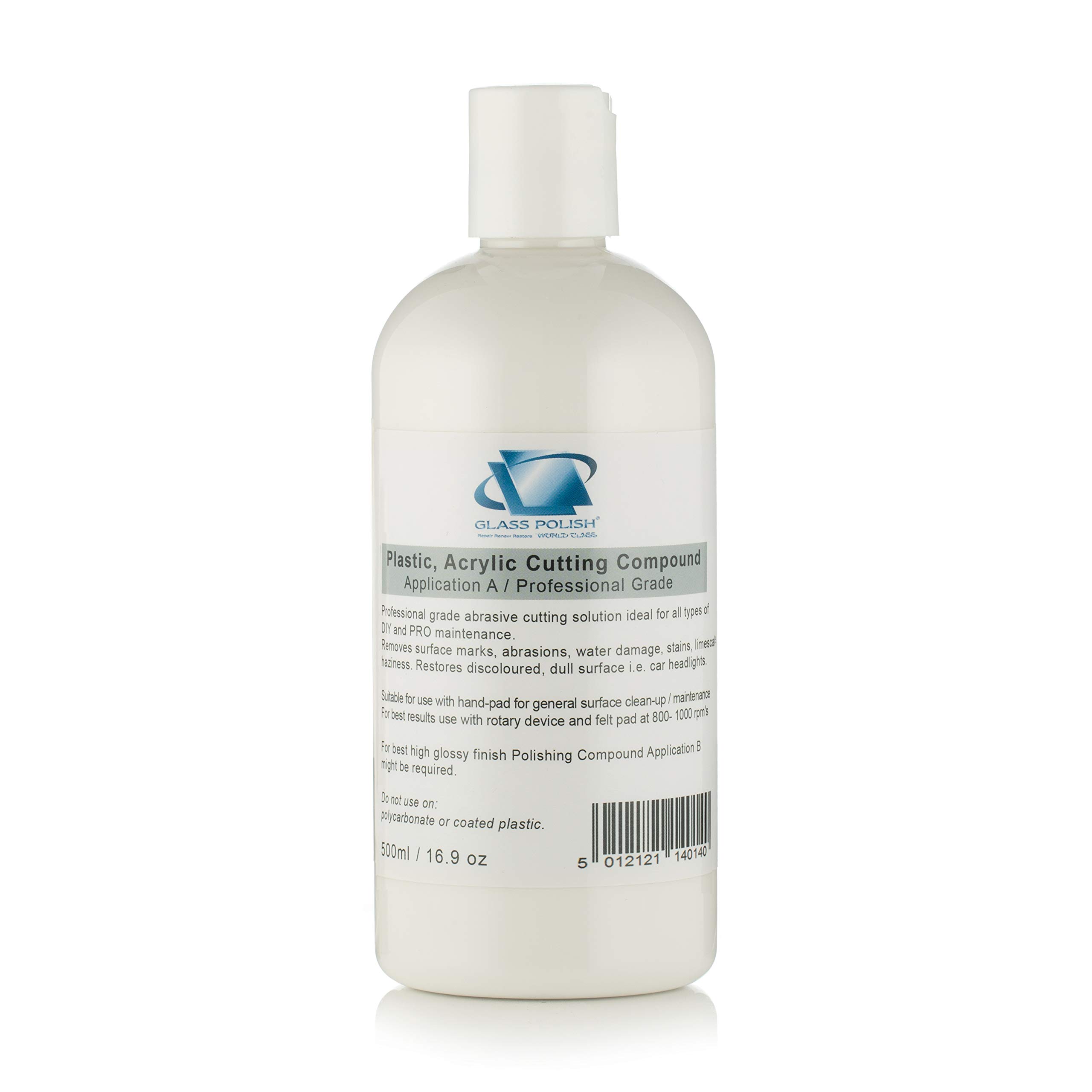 Glass Polish 14014 Plastic and Acrylic Cutting Compound, removes haziness, surface marks, restores discoloured surface | Application A | 500 ml