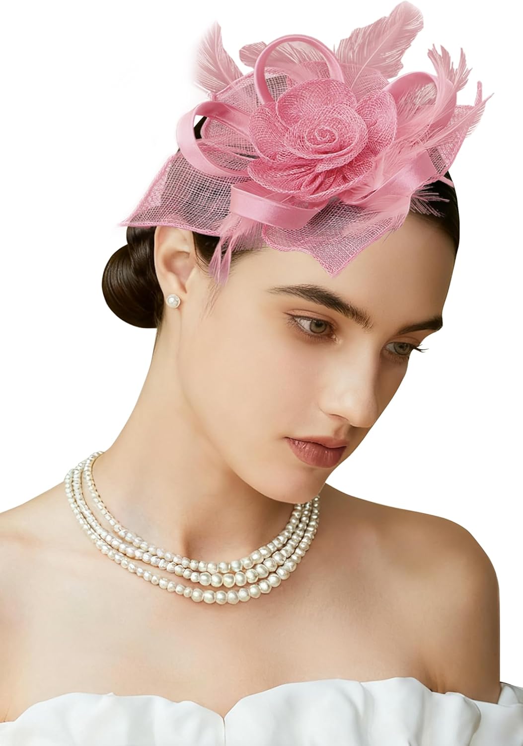 BABEYOND Fascinators Hats for Women - Tea Party Kentucky Fascinator Flower Derby Hat Linen Feathers Headband with Hair Clip