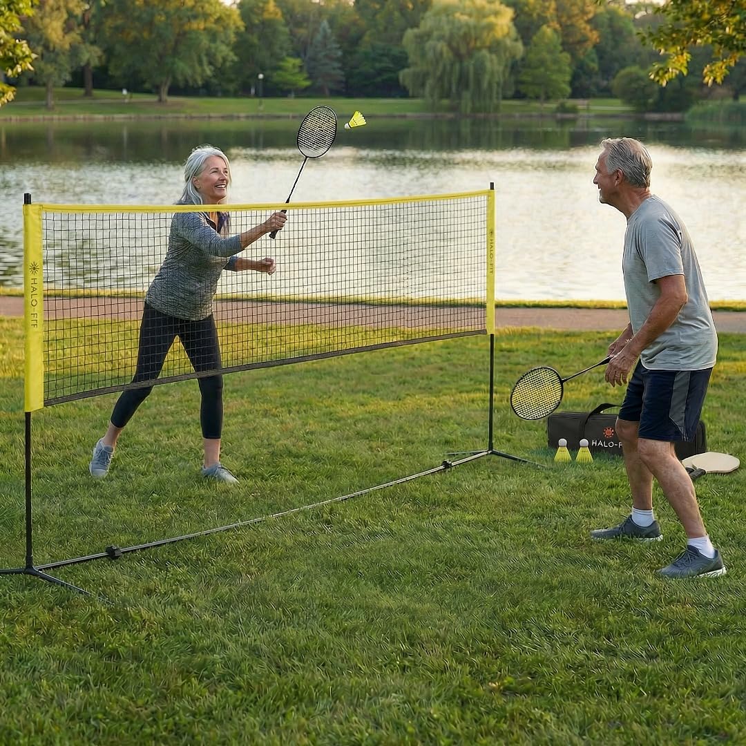 HALOFIT Pickleball & Badminton Set – 2-in-1 Netz mit Schlägern & Bällen – Tragbares Netzsystem für Garten, Indoor & Outdoor – 5 m Netz, 4 Schläger, 2 Pickleball-Bälle, 3 Federbälle & Tragetasche
