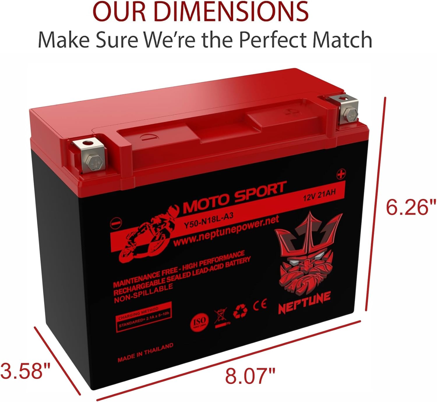 Brand Y50-N18L-A3 12 V 21 AH 340 CCA GEL Rechargeable Power Sport Battery Compatible with Honda GL1500 Gold Wing 1500CC 1988-2000 - AGM SLA Replacement Batteries - F1 terminal