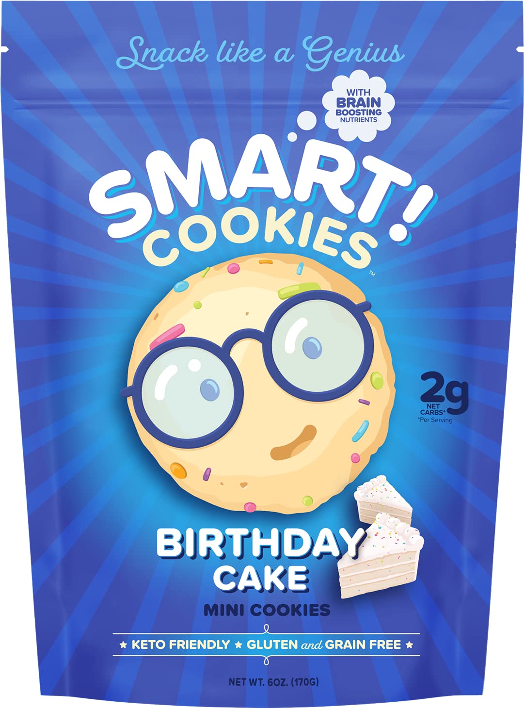 Smart Keto Cookies - Healthy Low Carb Snacks w/ Key Brain Boosting Nutrients for Kids & Adults – High Protein Gluten Free Snack Food –Paleo & Diabetic Friendly Sweets -No Added Sugar Complete Dessert