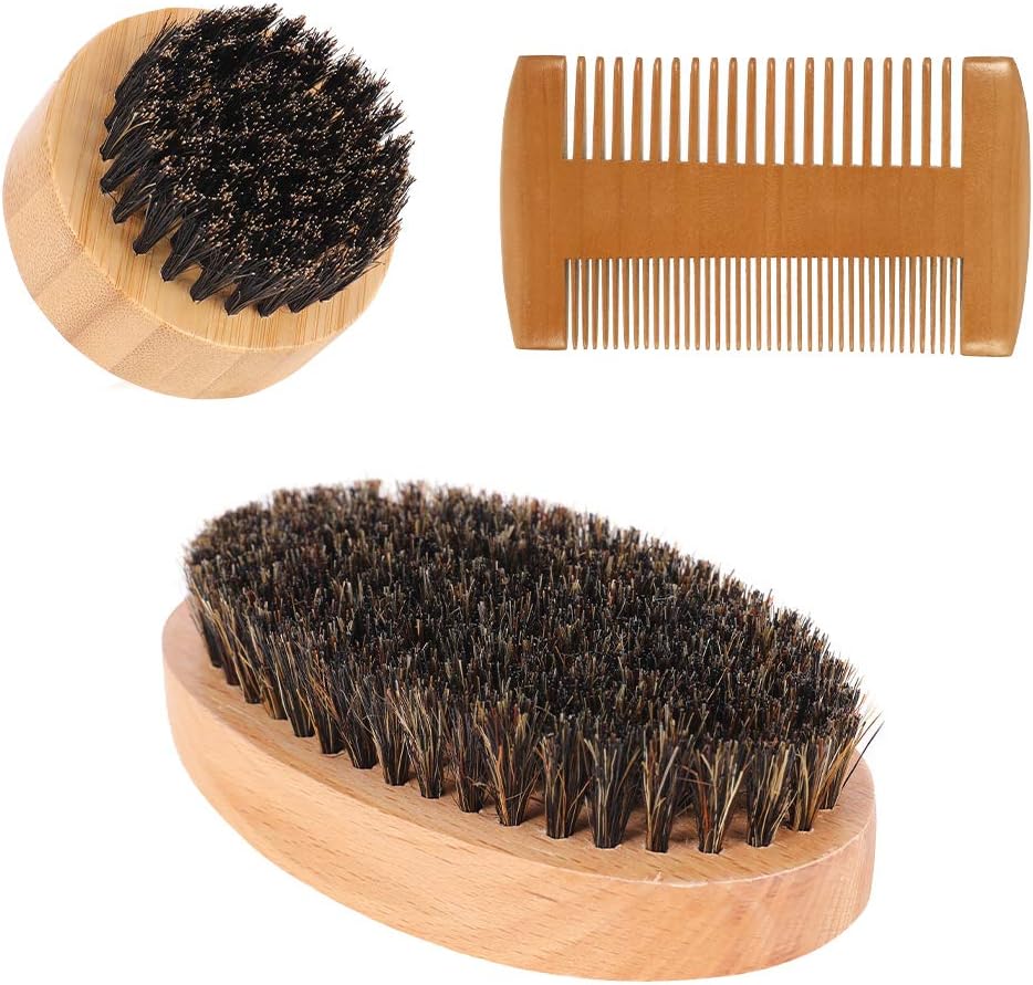 Mialang 3 Pack Beard Brush Comb Set for Men Wooden Beard Comb Moustache Brush Beard Grooming Kit