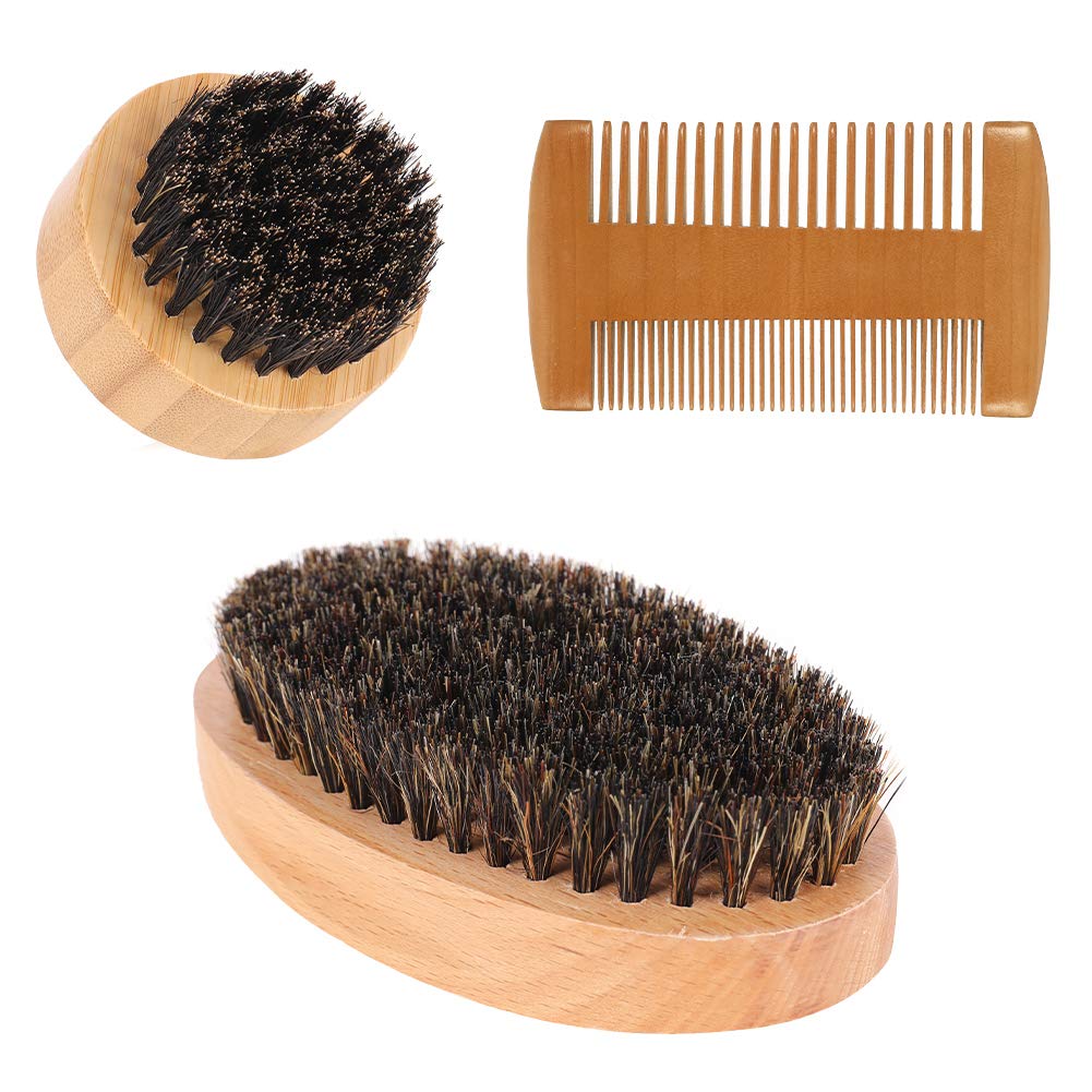 Mialang 3 Pack Beard Brush Comb Set for Men Wooden Beard Comb Moustache Brush Beard Grooming Kit