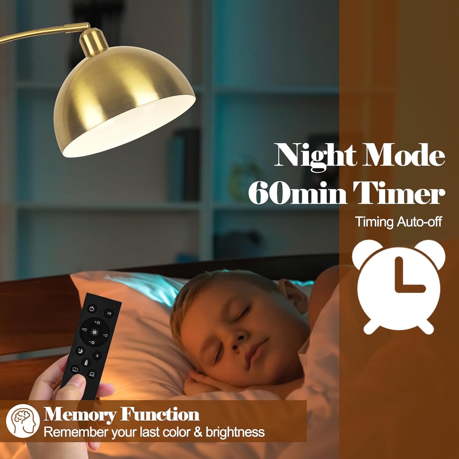 VenzBlomia 【Upgraded】 Arc Floor Lamps for Living Room - Stepless Dimmable Gold Tall Lamp with Remote Control & Color Temperature 9W LED Bulb, Over Couch Arched Reading Standing Lamp for Bedroom Brass