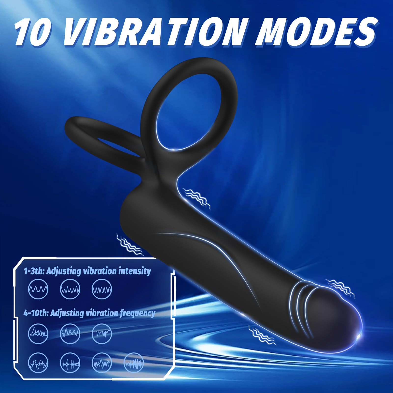 Anal Dildo Vibrator Sex Toys for Men, Strap-On Dildo Butt Plug with Vibrating Cock Ring, Male Penis Vibrator with 10 Vibration Modes, Double Penetration Pleasure for Men and Couples Adult Sex Toys: Black