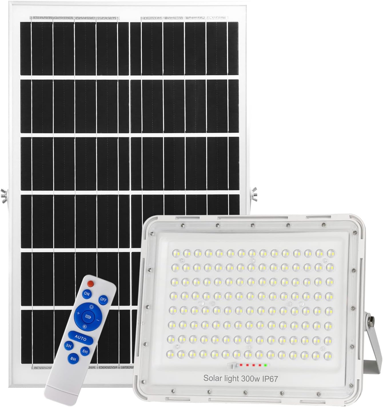 Solar LED Floodlight with Remote Control Auto On/Off for Yard, Garden, Gutter, Pool, Basketball Court, Driveway, White