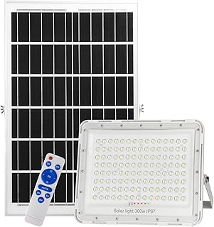 300W LED Solar Flood Lights,24000Lumens Street Flood Light Outdoor IP67 Waterproof with Remote Control Security Lighting for Yard, Garden, Gutter, Swimming Pool, Pathway, Basketball Court, Arena
