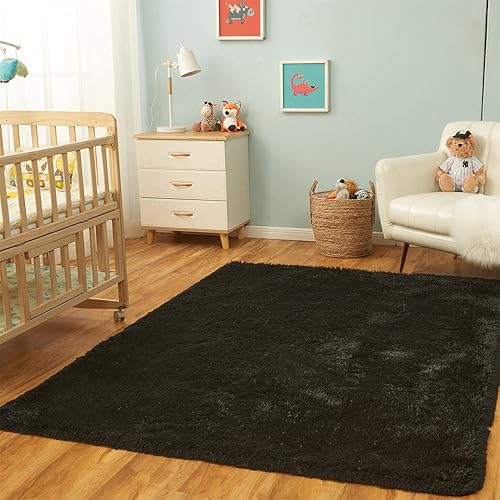 Miniatura 3 de AMTOVO Alfombras de área para sala de estar, 9 x 12 pulgadas, teñido anudado, color azul oscuro, alfombra grande y esponjosa, alfombra para