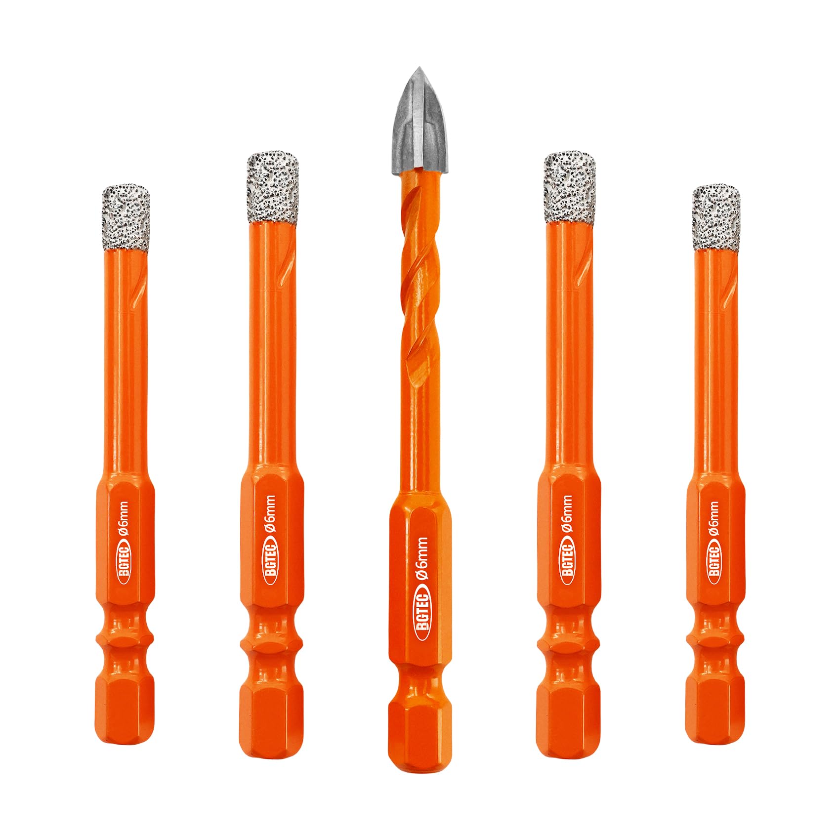 BGTEC Diamond Drill Bits Set Core Drill bit with Quick Change Hex Shank, 5pcs 1/4"*4 Tile Drill Bit+1/4" Carbide Drill Bit for Ceramic Tile Porcelain