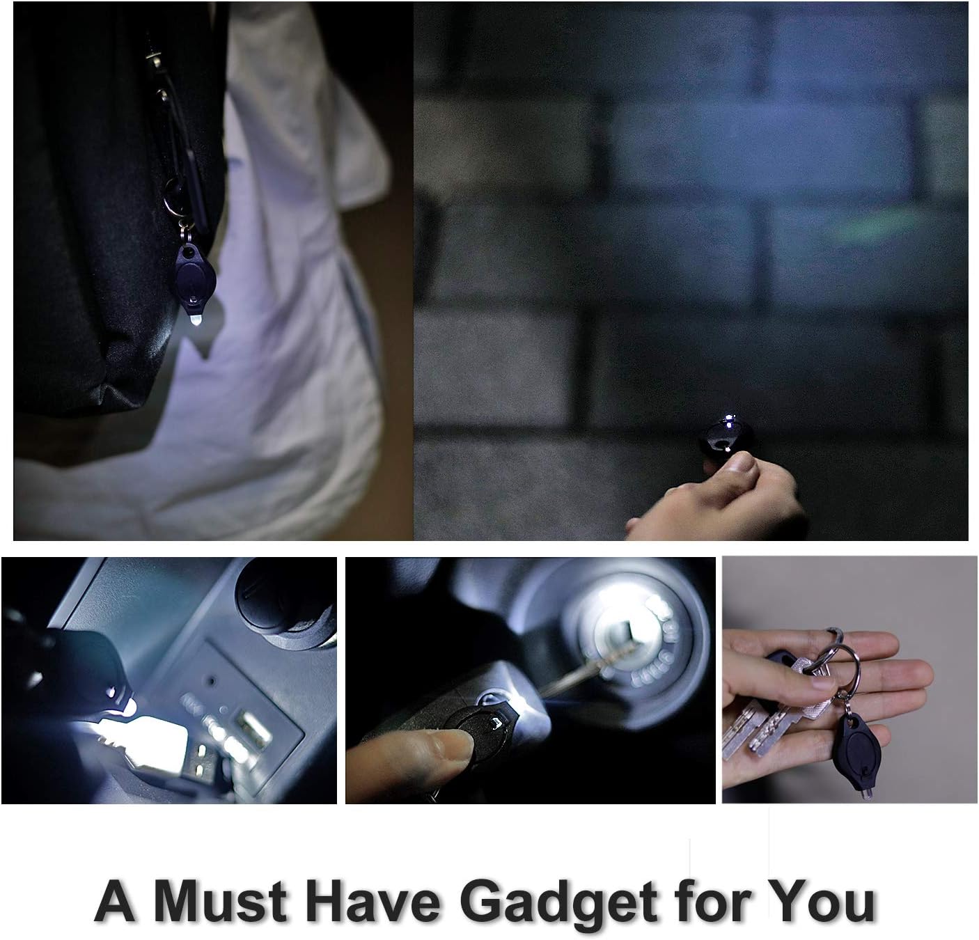 RISEMART Mini LED Keychain Flashlight, Bright Tiny Light, Pack of 10 Black bright led keychain flashlight, Batteries Included