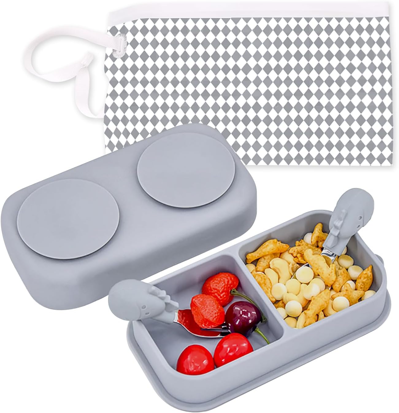 TourKing 5PCS Travel Suction Plate for Baby, Portable Silicone Suction Plate to Go,Baby Divided Plate Feeding Set with Travel Bag for Toddler Baby Plate Divided Bowls Travel Essential
