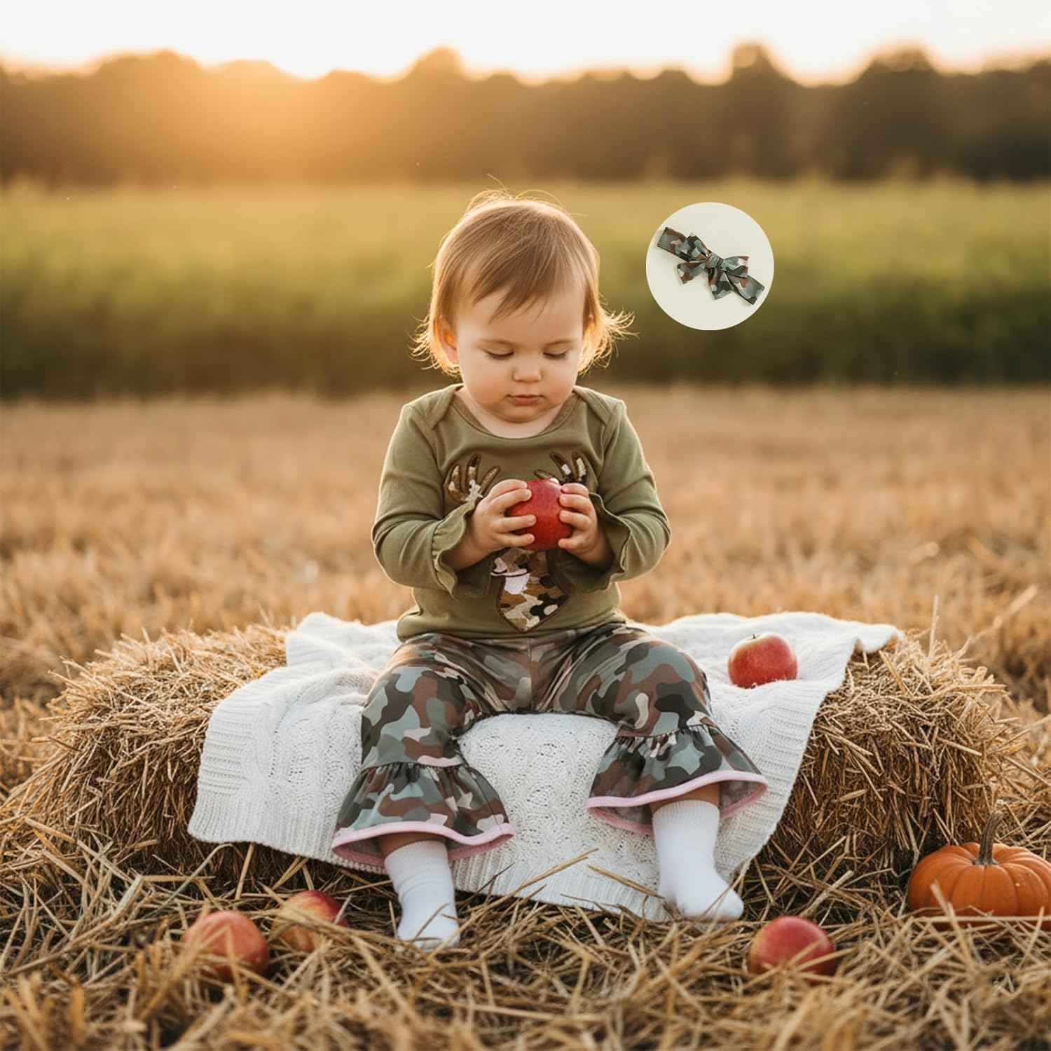 Newborn Baby Girl Hunting Clothes Deer Long Sleeve Romper Jungle Camo Flare Pants Set 3 Piece Fall Winter Outfit - Image 2
