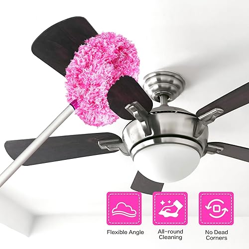 Vista 80 de Limpiador de ventilador de techo reutilizable de microfibra para ventilador de techo, limpiador extraíble con poste de extensión que se ajusta de 13