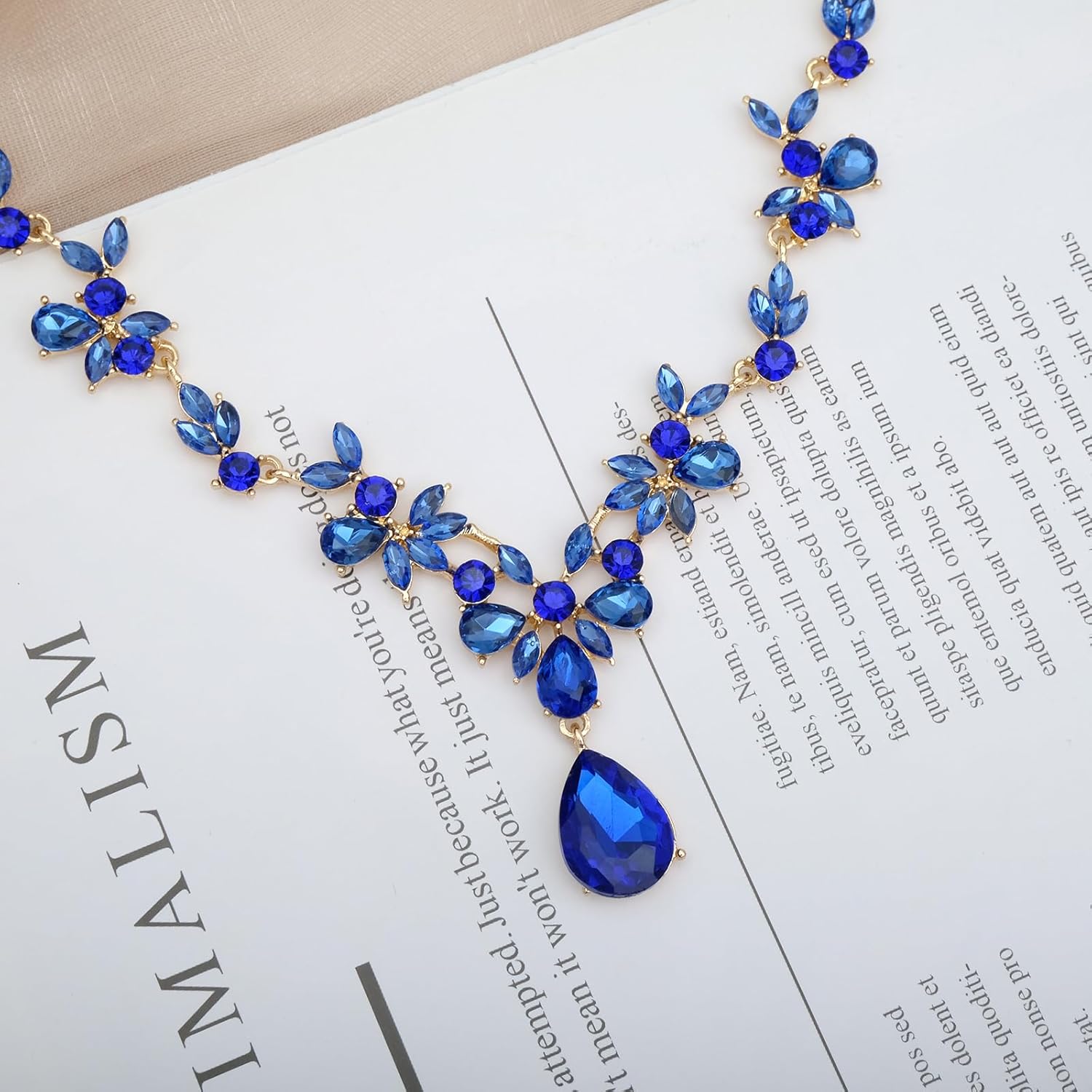 Wedding Jewelry Set for Women Bridal Floral Necklace Dangle Earrings Bracelet Set Crystal Prom Party Costume Accessories for Bride #0015 - Image 4