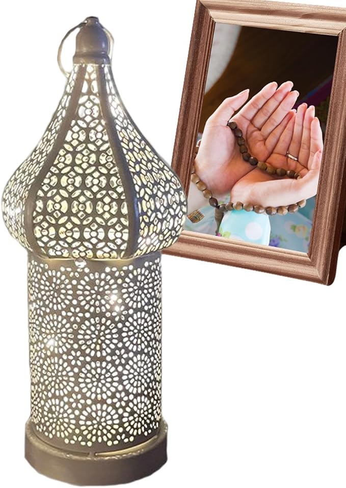 Generic Marokkaanse bureaulamp - LED decoratieve windlamp | Batterij aangedreven LED Iron Lantern Lamp | Iron Lantern Lamp Vintage boerderij Lantaarns Marokkaans decor Led Fairy Lights for Garden