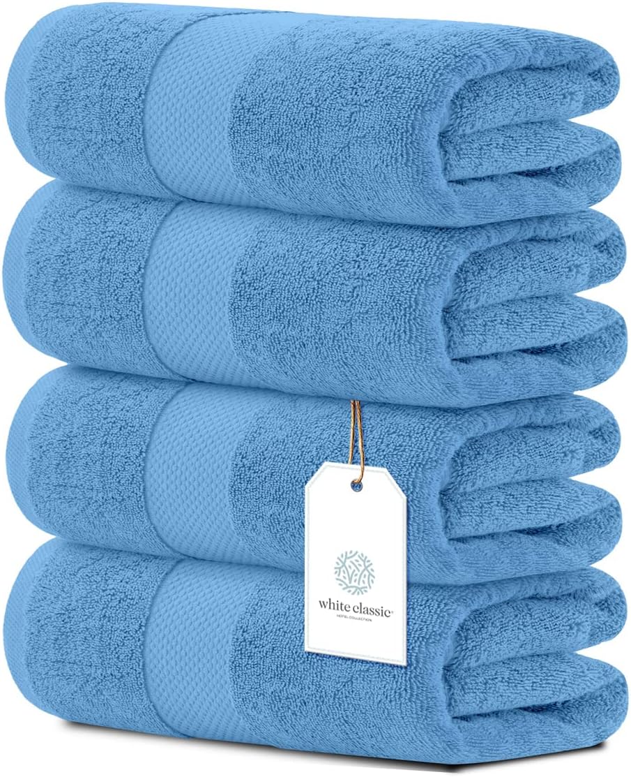 Luxury Bath Towels Set of 4 Large - 700 GSM Cotton Ultra Soft Bath Towels 27x54 | Highly Absorbent and Quick Dry | Hotel Towels for Bathroom Luxury, Plush Shower Towels, Light Blue