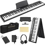 STRICH 88 Key Digital Piano pliable en pleine dimension avec clés sensibles semi-pondérées, ensemble de piano électrique portable pour débutant, ensemble avec pédal de maintien, casques, repos musical, SEP-88F