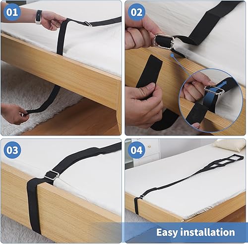 Miniatura 6 de ZUEXT Asistencia de escalera de cama de 82 pulgadas, dispositivo de asistencia de dominadas negro con 3 asas de agarre, correas de escalera de